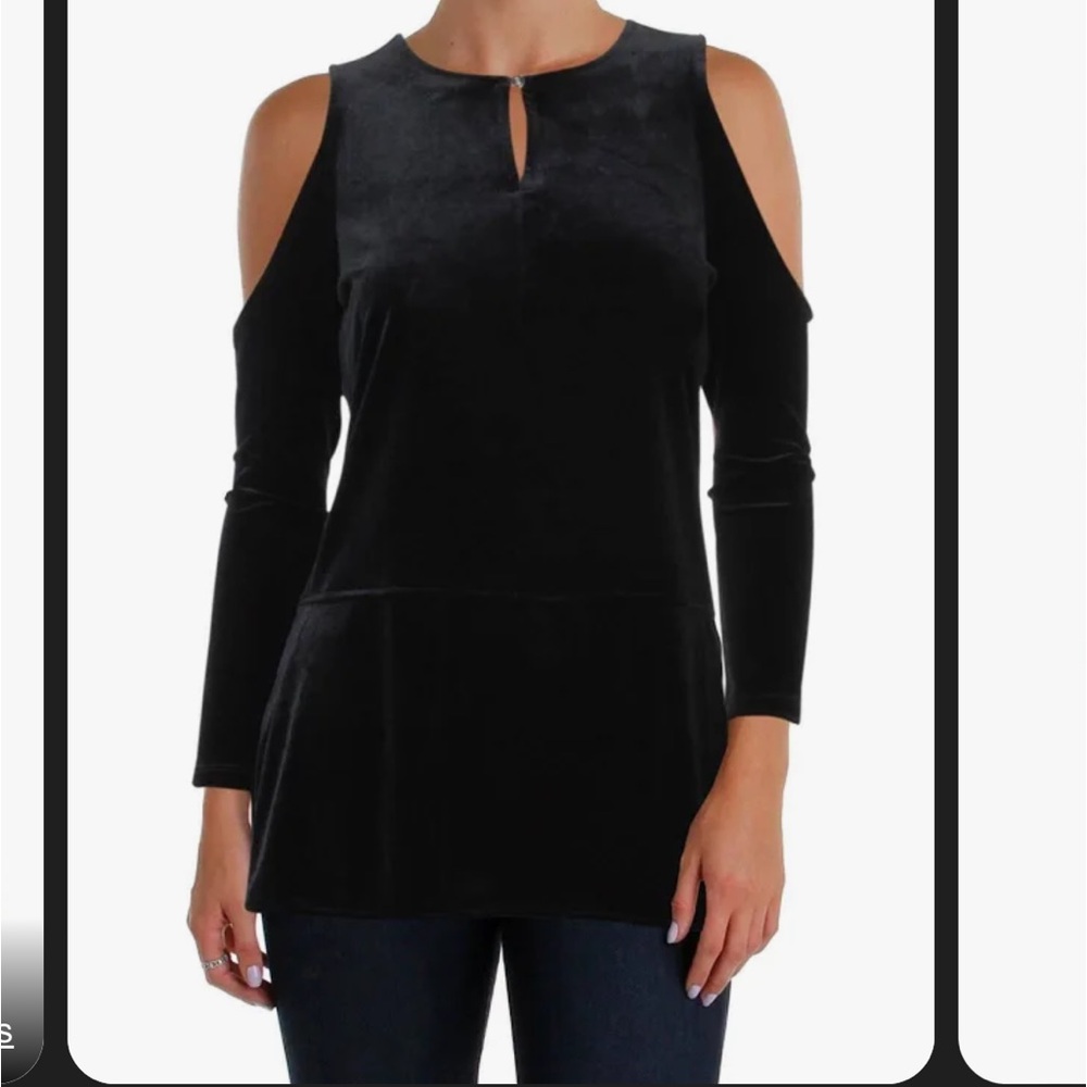 NWT Ralph Lauren Women Kiralynn Black Velvet Cold Shoulder Top Blouse
